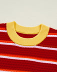 Stripe Colorblock Trim 3/4 Sleeve Sweater Top
