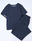 Solid Textured T-Shirt and Drawstring Pants Set