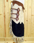 Hilason Bull Riding Chinks Chaps Pro Rodeo Western Smooth Leather Black & White
