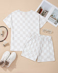 Checker V-Neck Tee & Drawstring Shorts Set