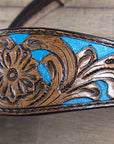 HILASON Western Horse Leather Headstall & Breast Collar Set Floral Brown Turquoise Inlay