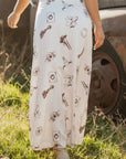 Western Lace Trim High Waist Maxi Skirt