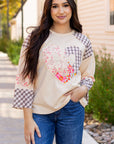 Emilia Plaid Floral Peace Heart Long Sleeve Top