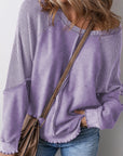 Solid Waffle Knit Patchwork Raglan Sleeve Sweatshirt