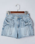 Bow Pocket Denim High Waist Shorts