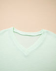 Solid Waffle Knit V-Neck Short Sleeve Top