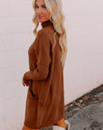 Solid Ribbed Mock Neck Sweater Dress