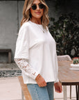 Lace Insert Long Sleeve Drop Shoulder Tee