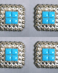 1 Pcs Hilason Turquoise Stone Clear Crystal Square Nickle Concho Saddle
