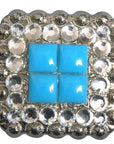1 Pcs Hilason Turquoise Stone Clear Crystal Square Nickle Concho Saddle