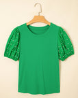 Ribbed Pearl Beaded Puff Sleeve Top