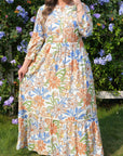 Plus Size Floral 3/4 Sleeve Tiered Dress