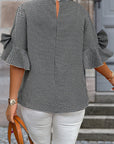 Plus Size Gingham Bow Ruffle Sleeve Top