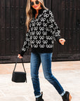 Bow Zipped Collar Drop Shoulder Sweater