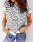 Stripe Contrast Trim Cap Sleeve Button-Up Cardigan