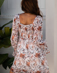 Floral Sweetheart Neck Long Sleeve Mini Dress