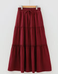 Solid Frilled Tiered Drawstring Waist Maxi Skirt
