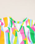 Abstract Ruffle Sleeve Notched V-Neck Dress