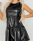 Faux Leather Ruffle Hem Sleeveless Mini Dress
