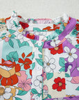 Floral Patchwork Frilled Neck Long Sleeve Shirt