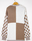 Plus Size Checker Drop Shoulder Open Front Cardigan