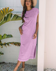 Mineral Wash Pocketed T-shirt Maxi Dress