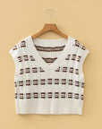 Geometric Textured V-Neck Cropped Sweater Top