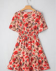 Floral Wrap V-Neck Short Sleeve Mini Dress