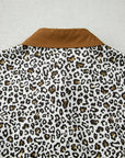 Plus Size Leopard Contrast Trim Puff Sleeve Blouse