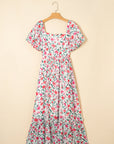 Floral Puff Sleeve Square Neck Tiered Dress