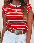 Stripe Ribbed Trim Round Neck Tank Top