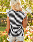 Stripe Ribbed Cap Sleeve Round Neck T-Shirt