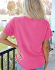 Solid Corded Knit Mock Neck T-Shirt