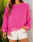 Corded Knit Drop Shoulder Long Sleeve Top