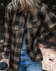 Plaid Double Flap Pocket Brushed Shacket