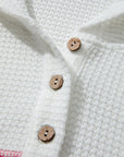 Pink Stripe Leopard Patchwork Waffle Knit Buttoned Plus Size Hoodie