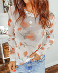 Floral Mesh Round Neck Long Sleeve Top