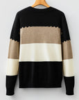 Colorblock Crew Neck Drop Shoulder Sweater