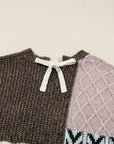 Plus Size Colorblock Cable Knit Tie Back Sweater
