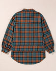 Plaid Button-Up Distressed Hem Long Sleeve Shirt