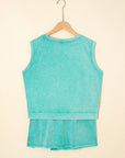 Aria 2 Pieces Mineral Wash Cotton Tank Top Lined Split Skirt Set