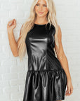 Faux Leather Ruffle Hem Sleeveless Mini Dress