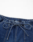 Denim Raw Hem Drawstring Wide Leg Pants