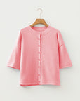 Solid 3/4 Sleeve Boxy Button-Down Cardigan
