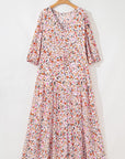 Boho Floral 3/4 Sleeve V‑Neck Maxi Dress