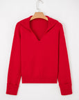 Solid Collared V-Neck Ribbed Edge Sweater