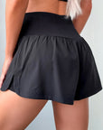 Solid Ribbed Patchwork High Waist Athletic Shorts