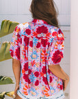 Mikaela Floral Bubble Sleeve Button Up Pleated Shirt