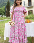 Plus Size Floral Smocked Puff Sleeve Dress