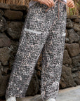 Plus Size Leopard Patch Pocket Drawstring Pants